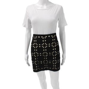 Hotel Particulier Women Mini Skirt Black Wool Blend Geometric Zip Size M